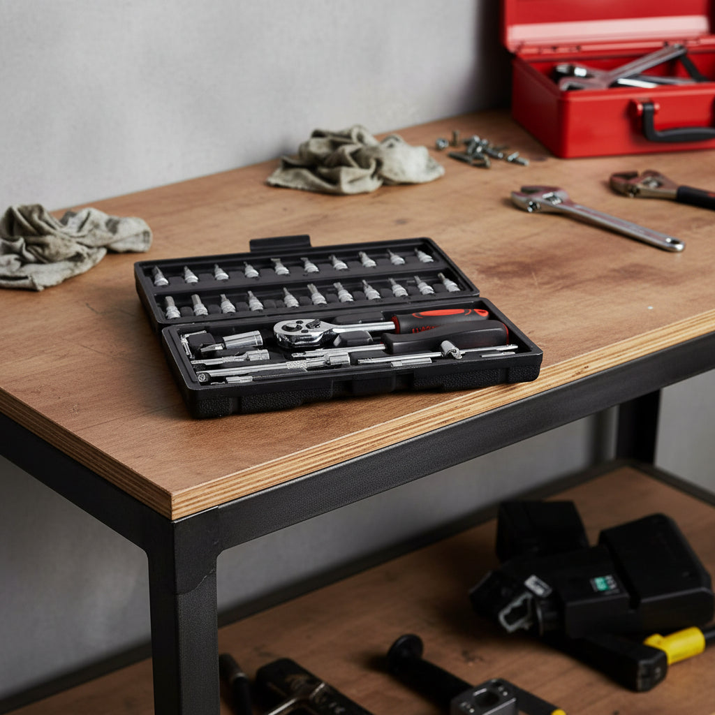 46-Piece Car Repair Tool Kit with Ratchet Wrench & Socket Set