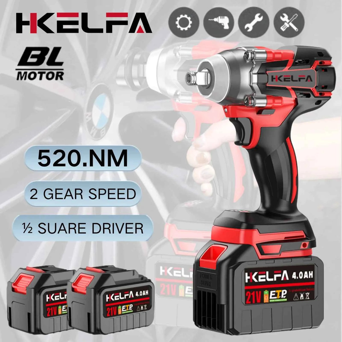 HKELFA 520N.M Brushless Cordless Impact Wrench