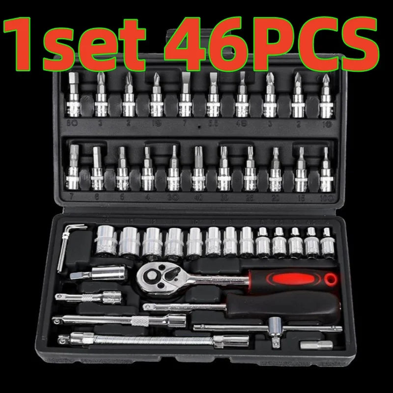 46-Piece Car Repair Tool Kit with Ratchet Wrench & Socket Set