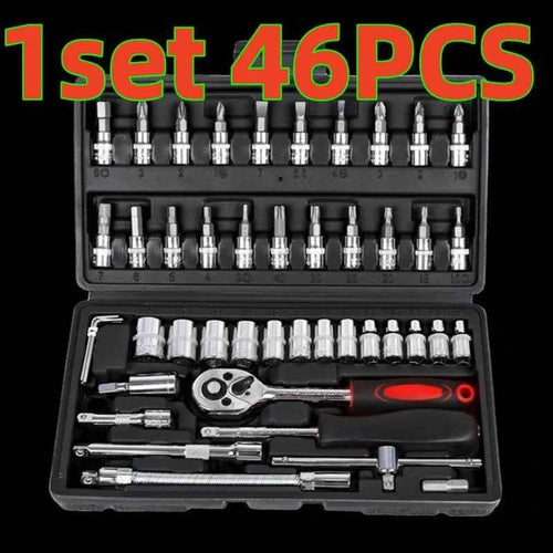 46-Piece Car Repair Tool Kit with Ratchet Wrench & Socket Set