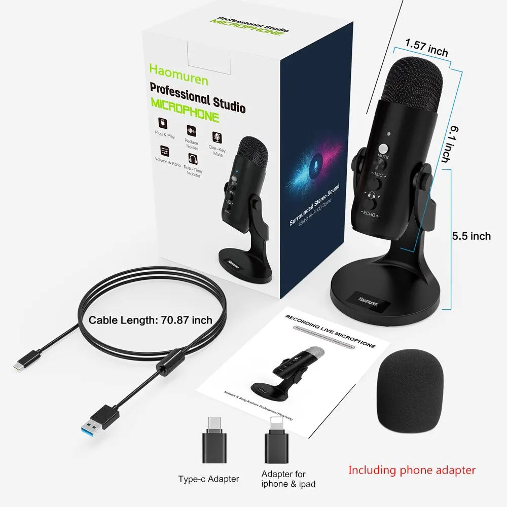 HAOMUREN USB Condenser Microphone for PC & Mac