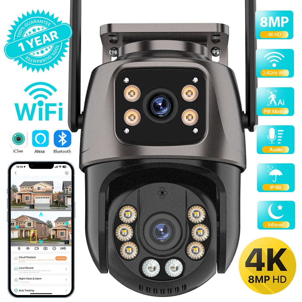 4K 8MP Dual-Lens WiFi PTZ Security Camera