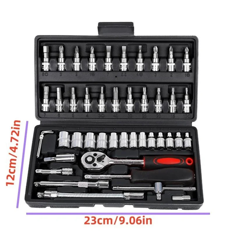 46-Piece Car Repair Tool Kit with Ratchet Wrench & Socket Set