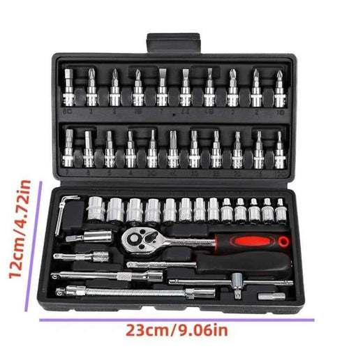 46-Piece Car Repair Tool Kit with Ratchet Wrench & Socket Set