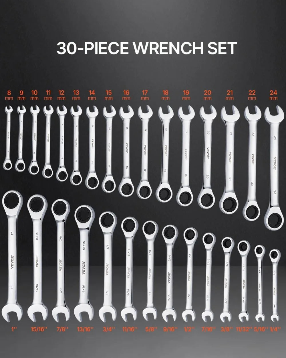 30-Piece Ratcheting Wrench Set