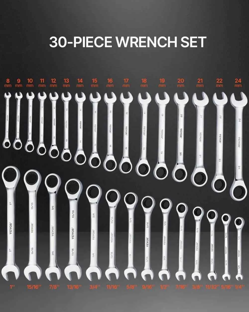 30-Piece Ratcheting Wrench Set